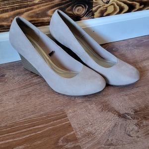 Tan Suede Wedge Heel Shoes